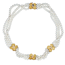 Tiffany & Company Pearl, Gold And Diamond Dogwood Necklace