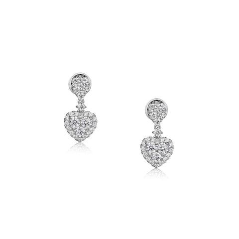1.40 Carat Total Round Brilliant Cut Diamond Heart-Shaped Drop Earrings