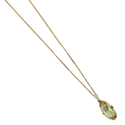 18KT Yellow Gold Oval-Shaped Citrine And Diamond Pendant Necklace