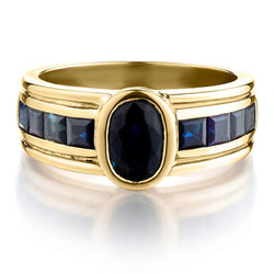 Unisex 14KT Yellow Gold Mixed Cut Blue Sapphire Band Ring
