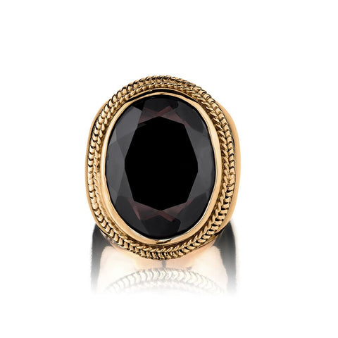 Unisex 14KT Yellow Gold Large Oval-Shaped Garnet Ring