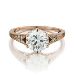 1.70 Carat Round Brilliant Cut Diamond Rose Gold Vintage Inspired Ring