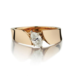 0.53 Carat Natural Marquise Cut Diamond Rose Gold Solitaire Ring