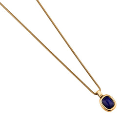Yellow Gold Lapis Lazuli Bezel Set Gemstone Pendant Necklace