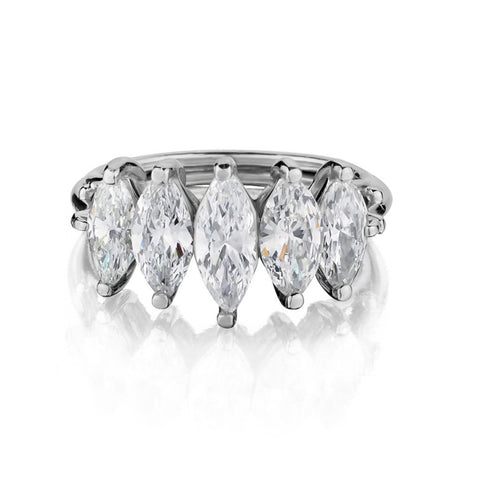 2.05 Carat Total Natural Marquise Cut Diamond Platinum Five-Stone Ring