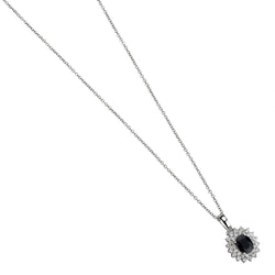 2.50 Carat Blue Sapphire And Diamond Cluster Pendant Necklace
