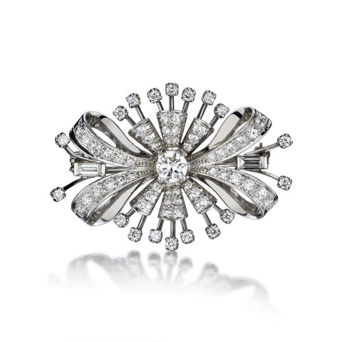 2.30 Carat Total Weight Diamond Platinum Bow Brooch/ Pendant