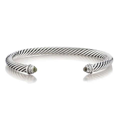 David Yurman Sterling Silver Cable Aquamarine And Diamond Bangle