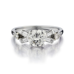 0.69 Carat Round Brilliant Cut Diamond Mid-Century Engagement Ring