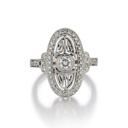 0.60 Carat Total Weight Round Brilliant Cut Diamond Navette Ring