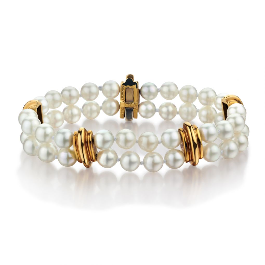 4.2 MM 3 Strand Pearl Bracelet in Yellow Gold | New York Jewelers Chicago