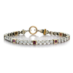 18KT White And Yellow Gold Diamond And Ruby Bezel-Set Bracelet