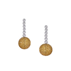 18KT White Gold Diamond And Yellow Sapphire Drop Earrings