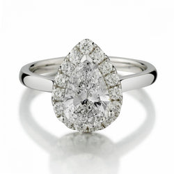1.40 Carat Pear-Shaped Diamond Halo-Set Diamond Engagement Ring