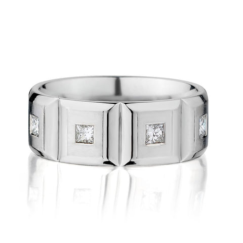 0.75 Carat Princess Cut Diamond 14KT White Gold Band
