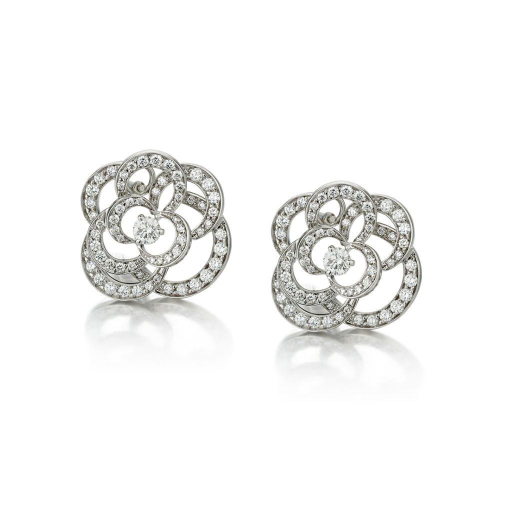 Chanel 18KT White Gold Camelia Diamond Flower Large Earrings – Van Rijk