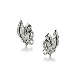 3.70 Carat Total Weight Baguette And Single Cut Diamond Floral Earrings. Circa 1950