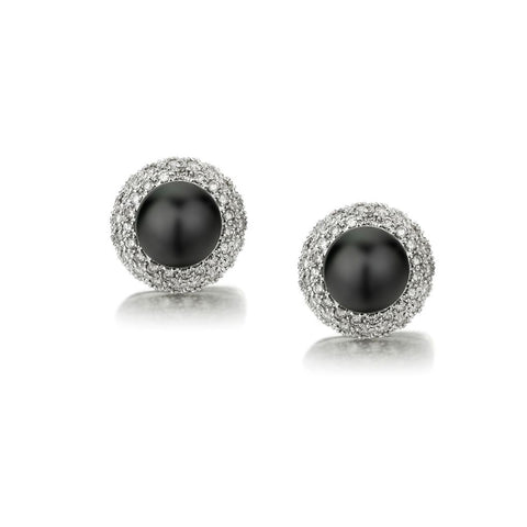 11MM Tahitian Pearl And Diamond Halo White Gold Earrings