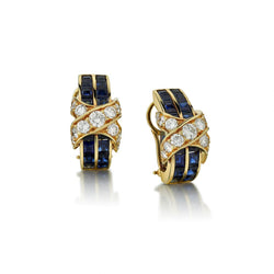 18kt Yellow Gold Sapphire And Diamond X Earrings.