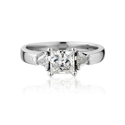 0.75 Carat Princess Cut Diamond White Gold Three Stone Engagement Ring
