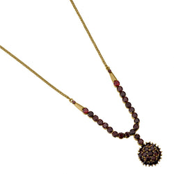 Vintage 18KT Yellow Gold Garnet Pendant Necklace