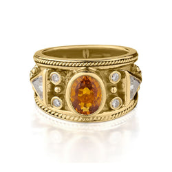 18KT Yellow Gold Yellow Sapphire And Diamond Wide Band