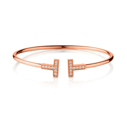 Tiffany & Co. 18KT Rose Gold Pave-Set Diamond  T Collection Bracelet
