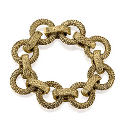 Mid-Century 18KT Yellow Gold Textured Large Circular Link Bracelet