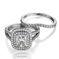 GIA-Certified 1.31 Carat Cushion-Cut Diamond Wedding Ring And Band Set
