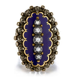 Georgian Era Large Old-Rose Cut And Single Cut Diamond Blue Enamel Ring