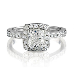 1.08 Carat Cushion Cut Diamond Halo-Set Engagement Ring