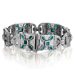 Green Emerald And Diamond White Gold Wide Bracelet