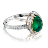 18KT WHITE AND YELLOW GOLD EMERALD AND DIAMOND RING