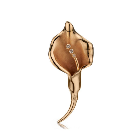 14KT YELLOW GOLD FLORAL DIAMOND BROOCH