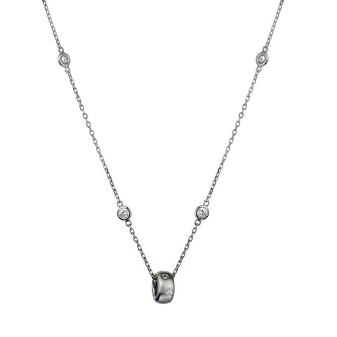 18kt and 14kt White Gold 10 Station Diamond Chain.  Circular Diamond Ring