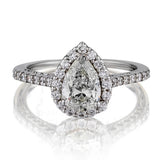 18kt WHITE GOLD LADIES DIAMOND PEAR SHAPE RING: 0.89 CT
