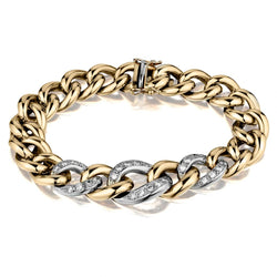 14kt yellow and white gold ladies pave' diamond open link bracelet