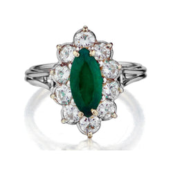 Ladies 14kt white gold Green Emerald and Diamond ring.
