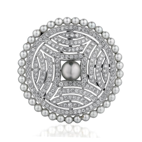 Grey Pearl and diamond brooch/pendant