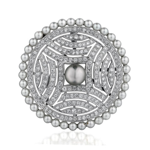 Grey Pearl and diamond brooch/pendant