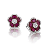 Ladies 18kt White Gold Ruby and Diamond Stud Earings.