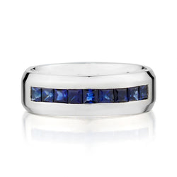 Gents 14kt White Gold Blue Sapphire Band .