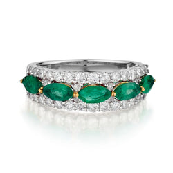 Ladies 18kt White Gold Green Emerald and Diamond Band