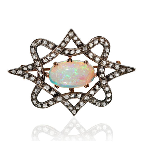 Vintage Opal Brooch Set in Silver and Rose Gold. Circa 1860