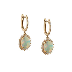 Ladies 14kt Yellow Gold Opal and Diamond Drop  Pendant Earings.