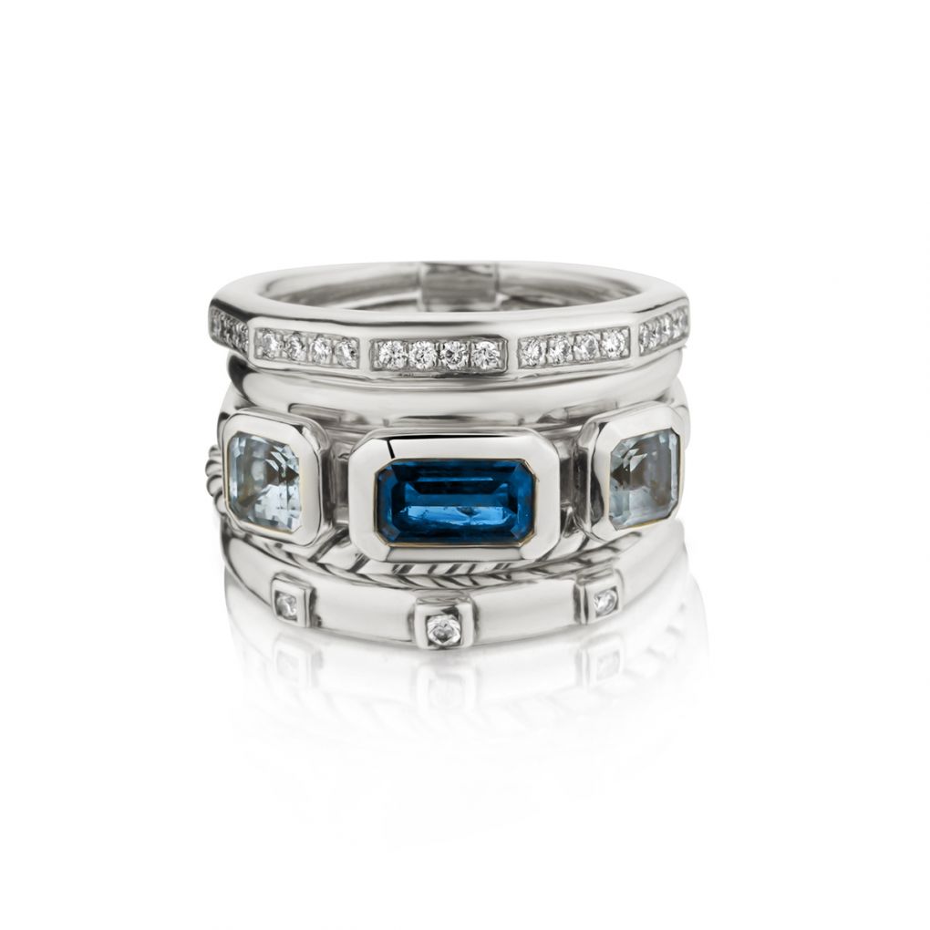 David Yurman Five Row Ring with Hampton Blue Topaz and Diamonds – Van Rijk