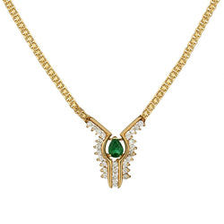 Ladies 14kt Yellow Gold Green Emerald And Diamond Choker Necklace
