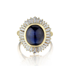 Ladies 18kt Y/G Large  Cabachon Sapphire and Diamond Cluster Ring.