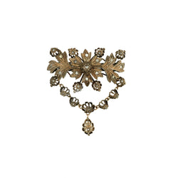 Vintage Large Sterling Silver and Rose Cut Floral Diamond Brooch. 19th Century