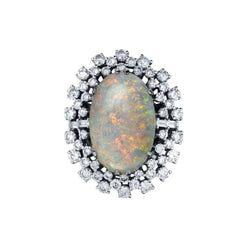 Ladies Large 6ct Opal and Diamond Ring. 18kt W/G. 2.00ct Tw Brilliant Cut Diamonds